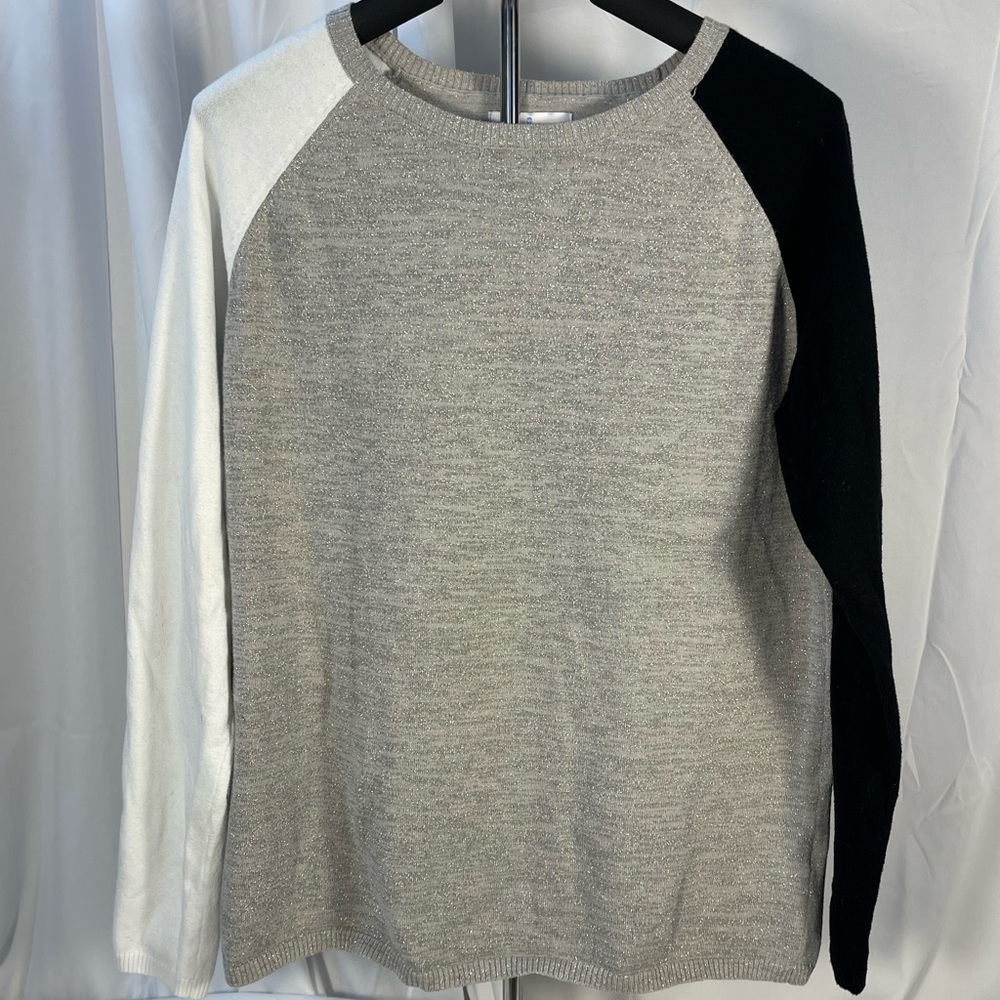 Sport Haley Edgy Crewneck Sweater in Gray, Black, White w/silver sparkle accents